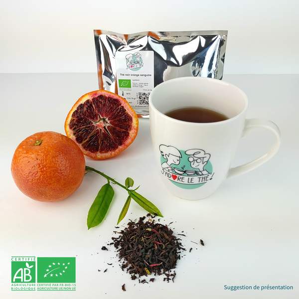 Thé noir Assam bio à l'orange avec mug J'adore le thé !
