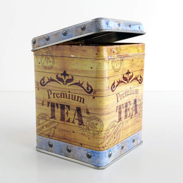 Boite à thé métal Premium Tea entrouverte