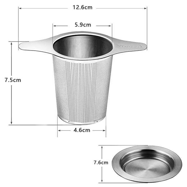 Dimensions du filtre à thé inox, passoire à thé, infuseur